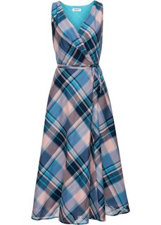 Платье с эффектом запаха и широкой юбкой (синий/бирюзовый в клетку) Bonprix