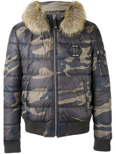 racoon fur trim puffer jacket Philipp Plein