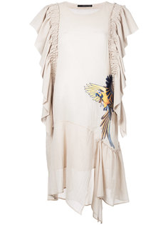 bird embroidered draped dress Maurizio Pecoraro