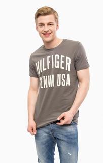 Серая футболка с контрастным принтом Hilfiger Denim