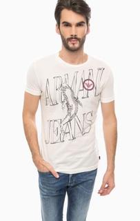 Белая хлопковая футболка с принтом Armani Jeans