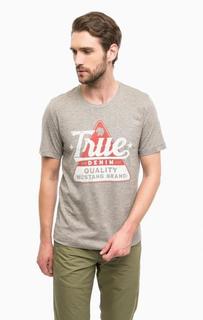 Хлопковая футболка серого цвета Mustang