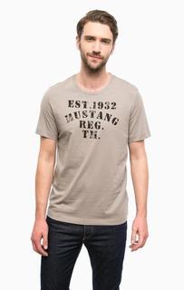 Серая футболка с контрастным принтом Mustang