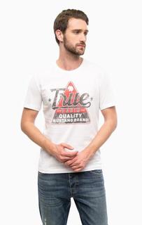 Белая хлопковая футболка с принтом Mustang