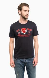 Синяя хлопковая футболка с контрастным принтом Mustang