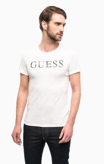 Белая хлопковая футболка с принтом Guess