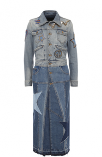 Приталенное джинсовое пальто с аппликациями Roberto Cavalli