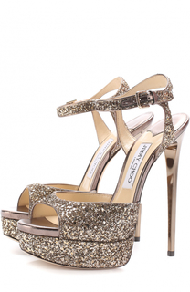 Босоножки Jenna 150 с глиттером на шпильке Jimmy Choo