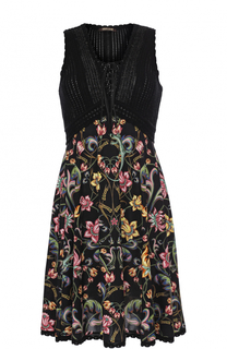 Мини-платье с цветочным принтом и шнуровкой Roberto Cavalli