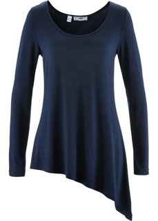 Футболка с длинным рукавом и удлиненными боковыми краями (темно-синий) Bonprix