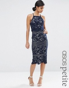 Платье миди из цветочного кружева с фигурными краями ASOS PETITE - Темно-синий