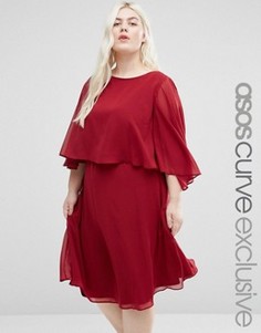 Приталенное платье миди с укороченным кейпом ASOS CURVE - Красный