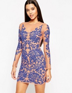 Кружевное облегающее платье мини со стразами ASOS - Синий
