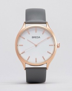 Часы с серым кожаным ремешком и золотистым циферблатом Breda Meter - Серый