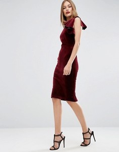 Бархатное платье миди на одно плечо с рюшами ASOS PREMIUM - Красный