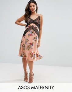 Платье на бретельках с кружевом и цветочным принтом ASOS Maternity - Мульти