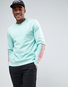Синий свитшот с принтом на рукавах ASOS - Синий