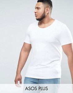 Белая обтягивающая футболка с овальным вырезом ASOS PLUS - Белый