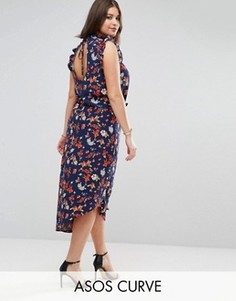 Чайное платье макси с вырезом на спине и цветочным принтом ASOS CURVE - Мульти