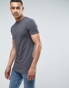 Темно-серая меланжевая футболка удлиненного кроя ASOS - Серый