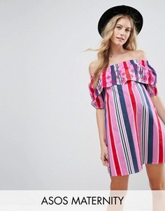 Платье в полоску с открытыми плечами и вышивкой ASOS Maternity - Мульти