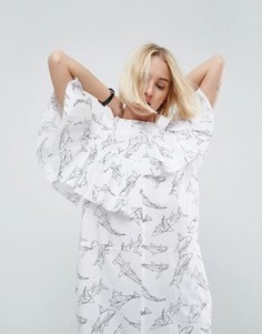 Платье миди с оборками и принтом ASOS WHITE - Белый