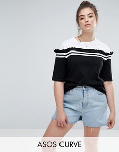 Футболка с контрастной оборкой и полосками ASOS CURVE - Мульти