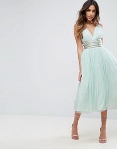 Платье миди для выпускного из тюля с лентой ASOS PREMIUM - Зеленый