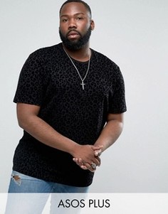 Длинная футболка с леопардовым принтом ASOS PLUS - Черный