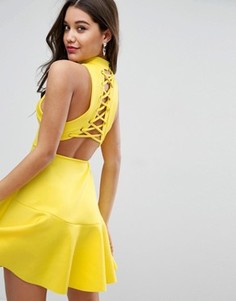 Короткое приталенное платье со шнуровкой на спине ASOS - Синий
