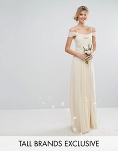 Платье макси с открытыми плечами и отделкой TFNC Tall Wedding - Кремовый