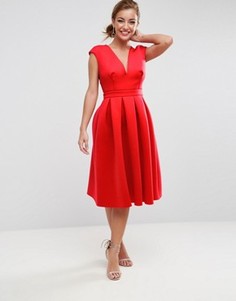 Платье миди с глубоким вырезом ASOS - Красный