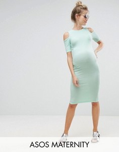 Облегающее платье в рубчик с открытыми плечами ASOS Maternity - Зеленый