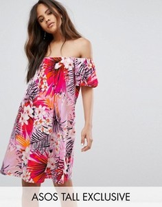 Платье мини с открытыми плечами и цветочным принтом ASOS TALL - Мульти