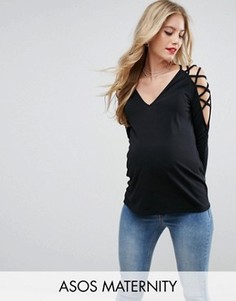 Топ из крепа с отделкой ремешками на плечах ASOS Maternity - Черный
