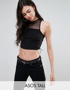 Топ с сетчатыми вставками и шнуровкой по бокам ASOS TALL - Черный