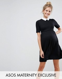 Короткое приталенное платье с контрастным воротником ASOS Maternity - Черный
