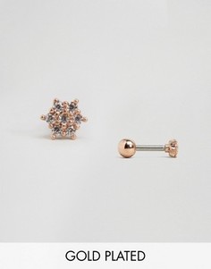 Серьги-гвоздики цвета розового золота в виде цветов Orelia - Золотой