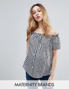 Топ в клетку с широким вырезом New Look Maternity - Синий
