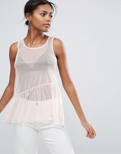 Сетчатый топ с баской New Look - Розовый