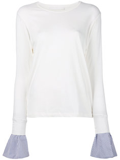 embroidered contrast cuff top  Water