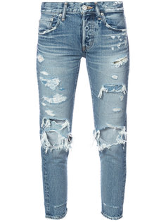укороченные джинсы с эффектом потертости Moussy