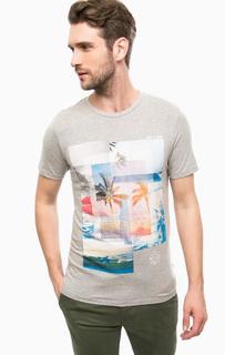 Серая хлопковая футболка с принтом Jack & Jones