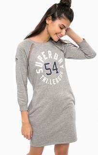 Короткое серое платье с карманами Superdry