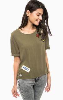 Блуза цвета хаки с нашивками Only