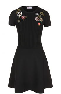 Приталенное мини-платье с цветочной вышивкой REDVALENTINO