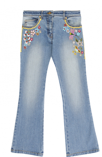 Расклешенные джинсы с вышивкой и бисером Ermanno Scervino
