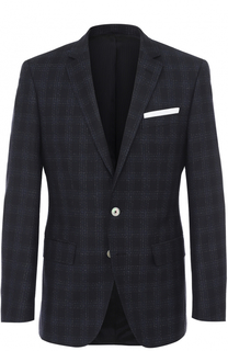 Шерстяной приталенный пиджак в клетку BOSS