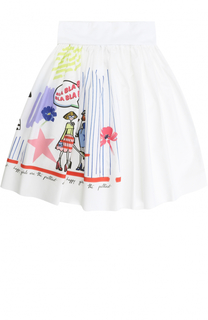 Хлопковая юбка свободного кроя с принтом и широким поясом Simonetta