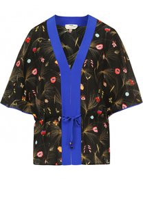 Шелковая блуза с V-образным вырезом и цветочным принтом Fendi